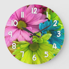 Relógio Grande Floral Wall Clock – Pink Green Blue Flower