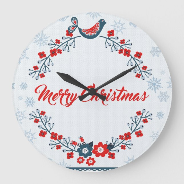 Relógio Grande Floral Wreath E Bird (Frente)