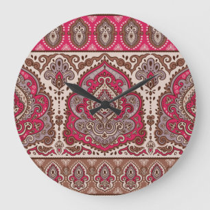 Relógio Grande Floreal paisley, padrão étnico de mandala.