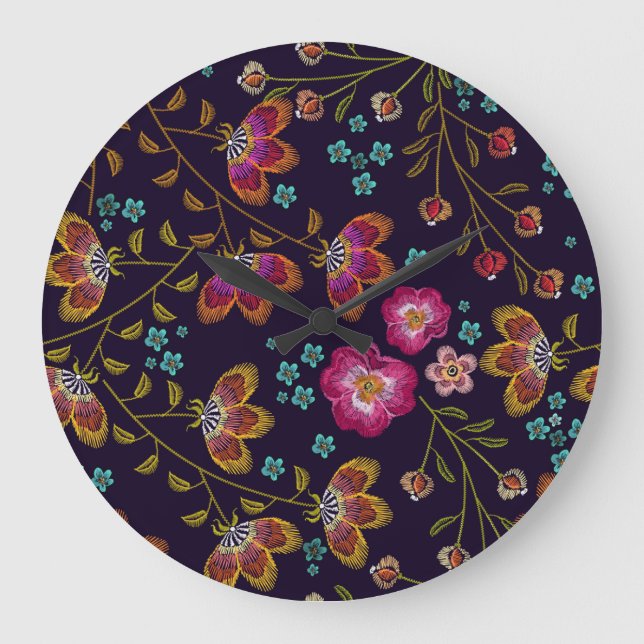 Relógio Grande Flores bordadas: padrão sem costura de moda (Frente)