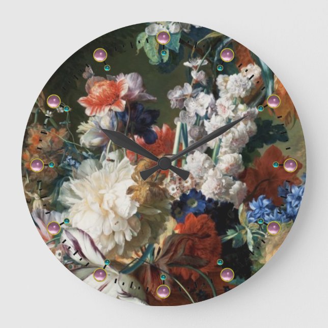 RELÓGIO GRANDE FLORES BRANCAS ANTIGAS DAS ANÊMONAS FLORAIS, ROSAS (Frente)