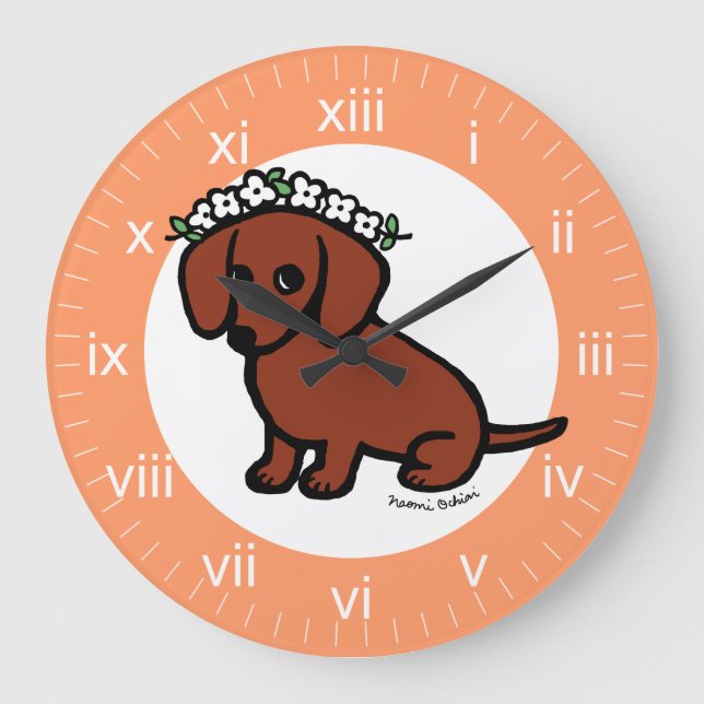 Relógio Grande Flores de Dachshund Vermelho Suave (Frente)