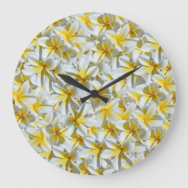 Relógio Grande Flores De Frangipanos Amarelos E Brancos, (Frente)
