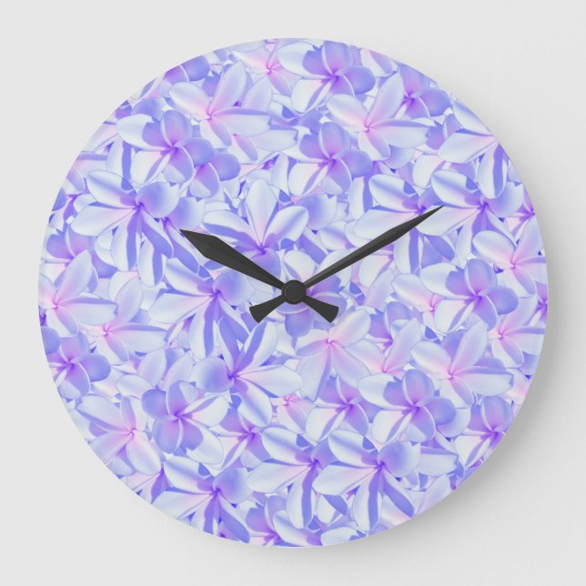 Relógio Grande Flores De Frangipanos Moaves E Rosa, (Frente)