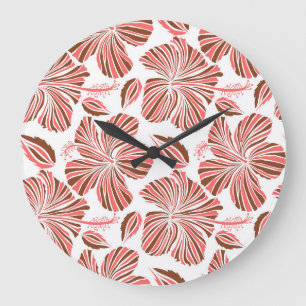 Relógio Grande Flores de hibisco havaianas: estilo tropical marro