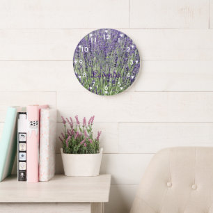 Relógio Grande Flores de Lavanda com Símbolos de Coração Floral