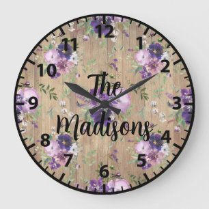 Relógio Grande Flores de Madeira Rústica Personalizadas Elegantes