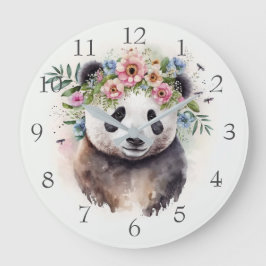Relógio Grande Flores de Panda Aquarela