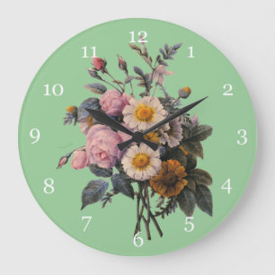 Relógio Grande flores de rosa e margarida botânica vintage