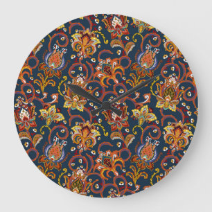 Relógio Grande Flores Desenhadas À Mão: Padrão Colorido Do Marinh