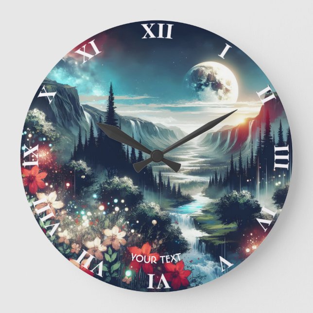 Relógio Grande Flores do Rio Lua Fantasy Cute (Frente)