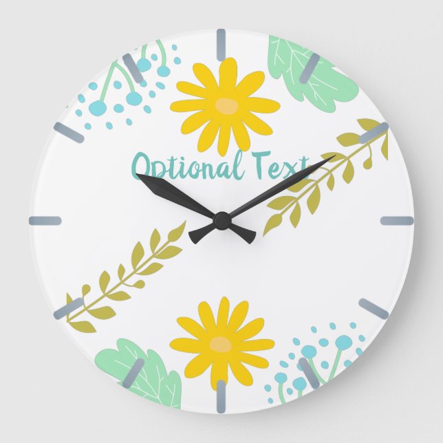 Relógio Grande Flores e Folhas de Jardim Pintadas (Frente)