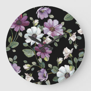 Relógio Grande Flores Elegantes Cosmos: Sem Costura De Aquarela.