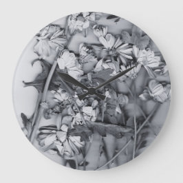 Relógio Grande Flores em Preto e Branco