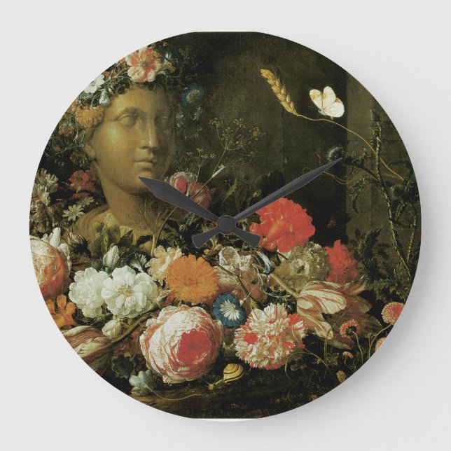 Relógio Grande Flores em torno de um busto clássico (Frente)