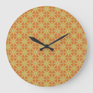 Relógio Grande Flores Padrão Rusty Red, Verde, Cream Wall Clock