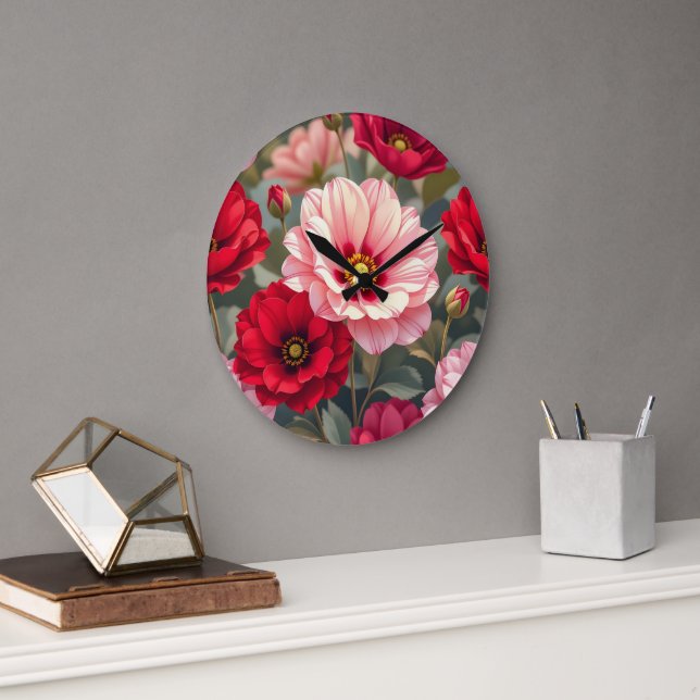 Relógio Grande Flores rosa, vermelhas e lilás (Escritório)