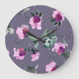 Relógio Grande Flores roxas: padrão uniforme de aquarela.