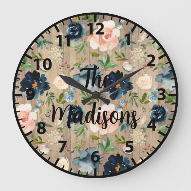Relógio Grande Flores Russas Personalizadas De Madeira Elegante M (Frente)