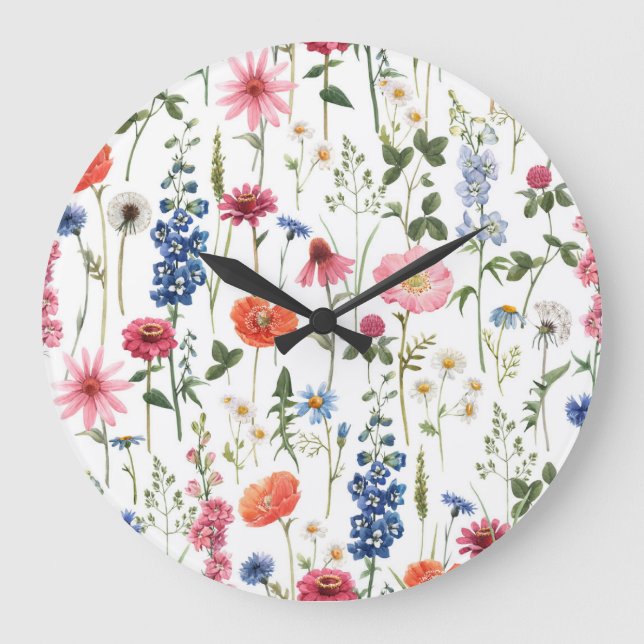 Relógio Grande Flores silvestres de verão, padrão sem costura de  (Frente)