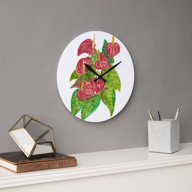 Relógio Grande flores vermelhas do anthurium (Escritório)