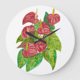 Relógio Grande flores vermelhas do anthurium