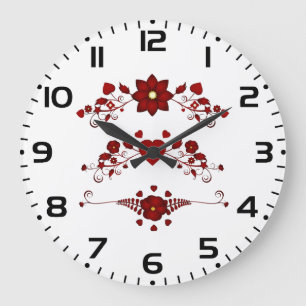 Relógio Grande Florescimento Floral Vermelho Intenso e Elegante
