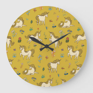 Relógio Grande Floresta Unicórn: Padrão Floral Vintage