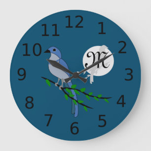 Relógio Grande Florida Scrub Jay Monogram