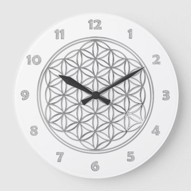 Relógio Grande FLOWER OF LIFE - silver - clock face Numbers (Frente)