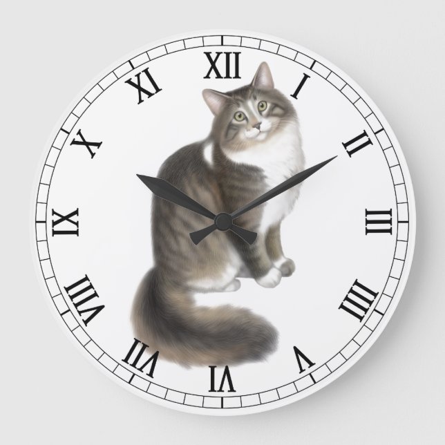 Relógio Grande Fluffy Duffy Cat Wall Clock (Frente)