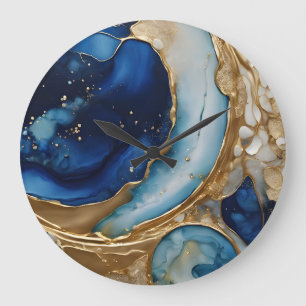 Relógio Grande Fluido Abstrato Dourado-Marinho Praia