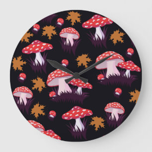 Relógio Grande Fly agaric, maple folhas impressão
