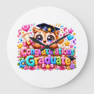 Relógio Grande Fofa Kawaii Parabéns Graduado Coruja Pastel Pi
