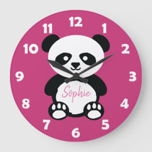 Relógio Grande Fofo-Panda-Rosa Personalizado Miúdos Kawaii