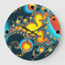 Relógio Grande Fogo Burst Colorida Arte Fractal Moderna
