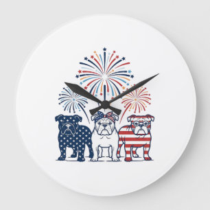 Relógio Grande Fogo de Artifício Patriótico Bulldog Design Vetori