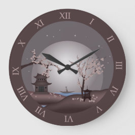 Relógio Grande Folha-de-lua-asiática florescer pagode arte digita