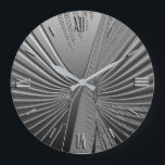 Relógio Grande Folha de palma do cromo Art Deco<br><div class="desc">Art Deco — padrão temático baseado numa folha estilizada de palma,  reproduzida num efeito 3d a cor prateada do cromo</div>