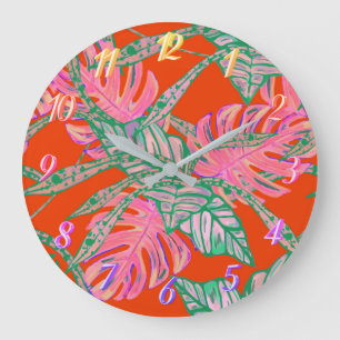Relógio Grande Folha de palma e fogo tropical coleira