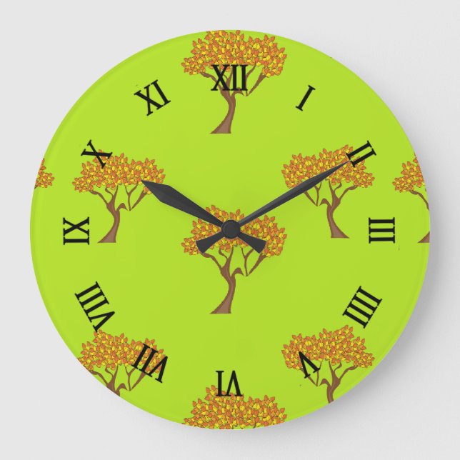 Relógio Grande Folhas castanhas do outono em verde (Frente)