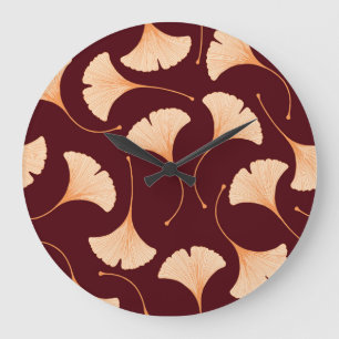 Relógio Grande Folhas de Ginkgo Biloba, padrão floral uniforme.