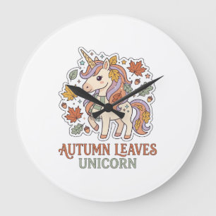 Relógio Grande Folhas de Outono Unicórnio Design Gráfico Merch Un