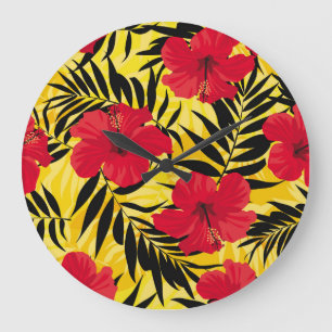 Relógio Grande Folhas de palma de flores tropicais, padrão de col