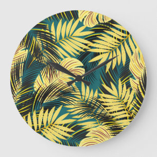 Relógio Grande Folhas de Palma: Vintage Escuro Tropical