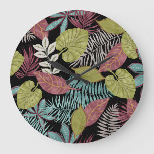 Relógio Grande Folhas escuras tropicais: Design de padrão têxtil
