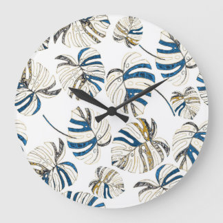 Relógio Grande Folhas tropicais coloridas, padrão moderno.