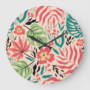 Relógio Grande Folhas tropicais e flores: Fusão de safra