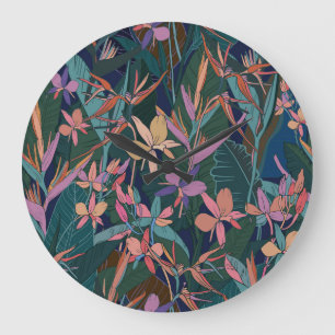 Relógio Grande Folhas tropicais, flores: vintage forrada.