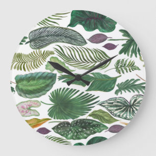 Relógio Grande Folhas tropicais: fundo sem costura de aquarela